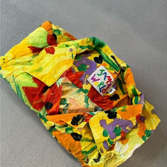 Jams World Button Up Top Multi Color Floral Short Sleeve Blouse size M - Picture 11 of 16